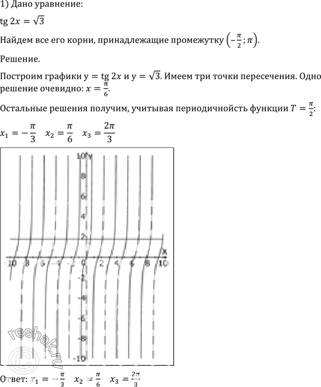 Изображение 742 Найти все корни уравнения,принадлежащие промежутку (-пи/2; пи):1) tg2x= корень 3;2) tg3x=...