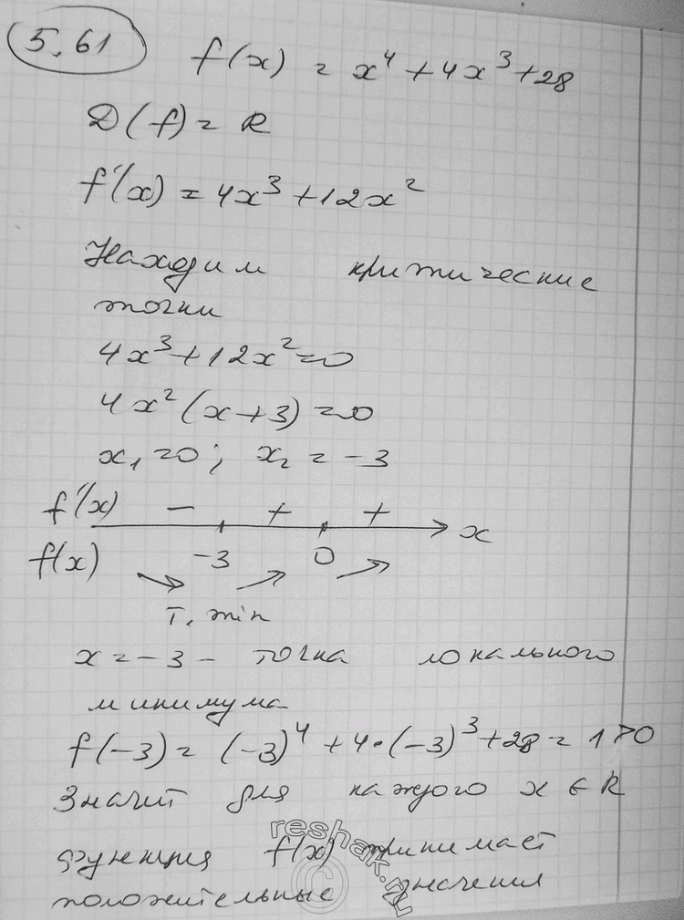 Изображение 5.61* Докажите, что функция f(x) = х4 + 4х3 + 28 принимает положительные значения для каждого х принадлежит...