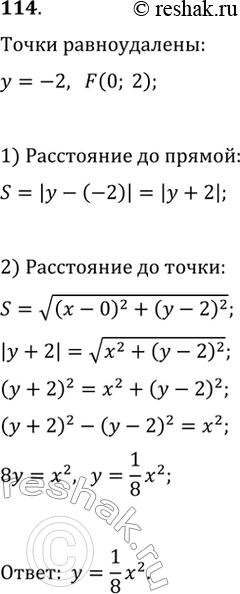 Изображение 114. Запишите уравнение геометрического места точек плоскости, равноудалённых от прямой y=-2 и точки F(0;...
