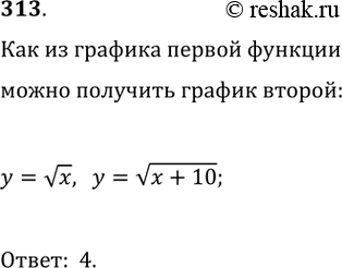 Изображение 313. Как надо параллельно перенести график функции у = корень(х), чтобы получить график функции у = корень(x + 3):1) на 3 единицы вверх;2) на 3 единицы вниз;3) на...